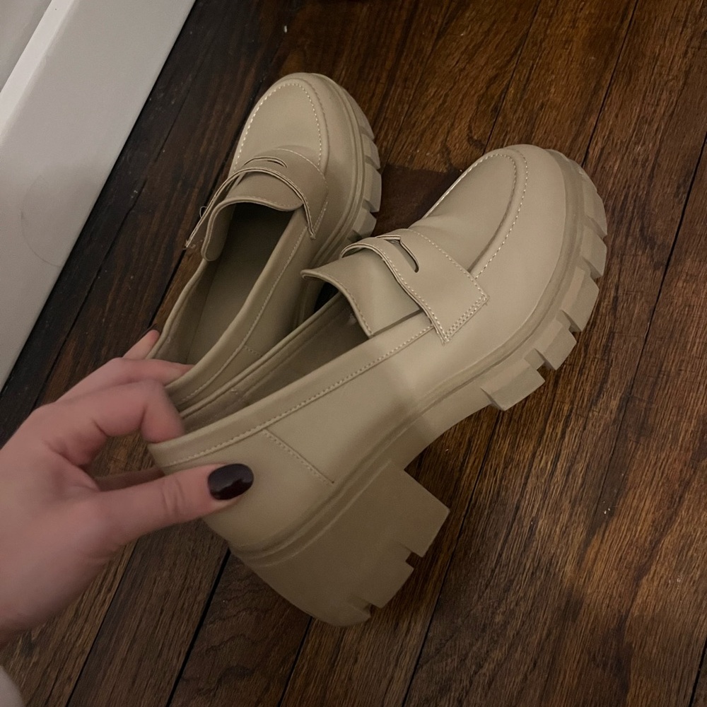 Tan Platform Loafers